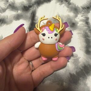 Cute Brown Unicorn Deer Keychain with Pink & Purple Accents